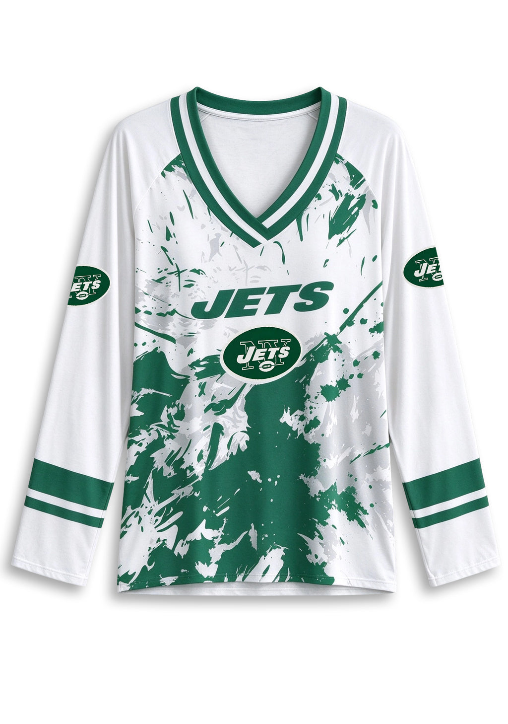 Women's New York Jets Graphic V Neck Long Sleeve Shirt