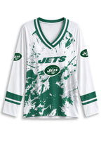 Women's New York Jets Graphic V Neck Long Sleeve Shirt