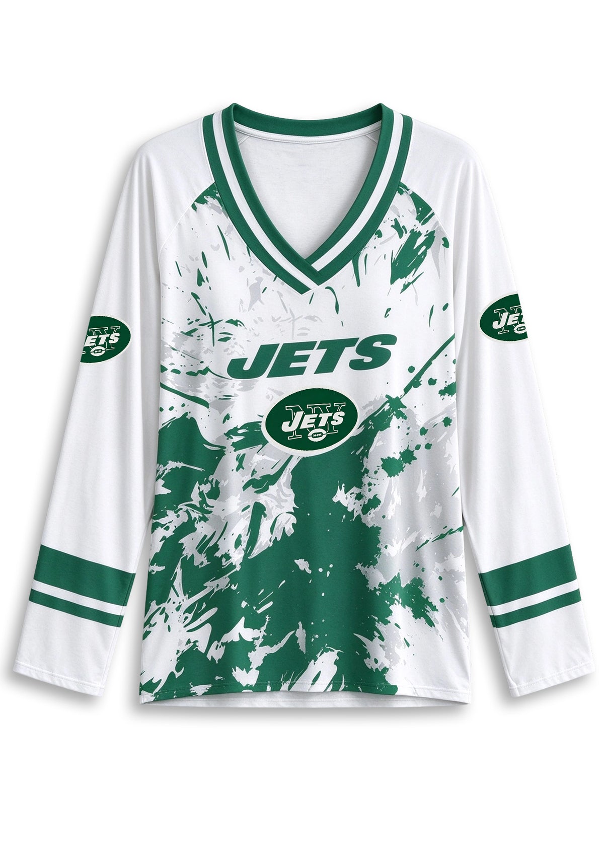 Women's New York Jets Graphic V Neck Long Sleeve Shirt