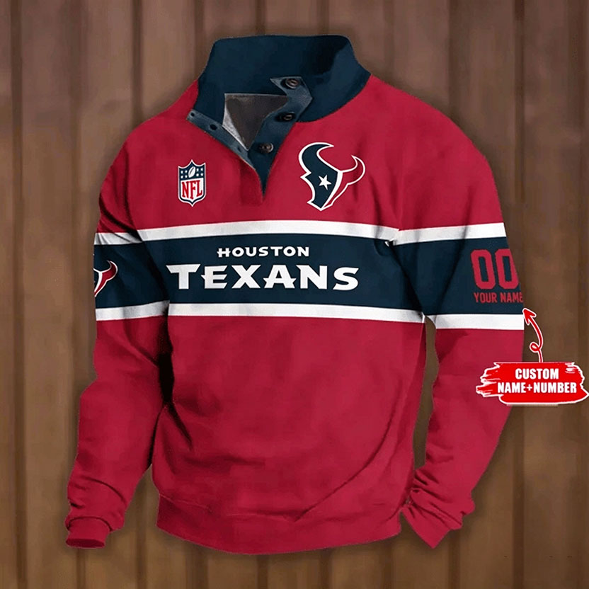 Men's Houston Texans Button Mock Neck Sweatshirt
