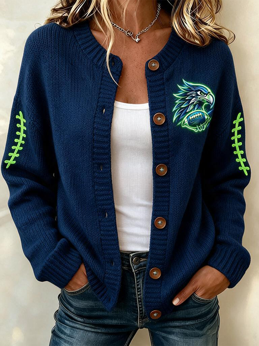 Women'S Football Printed Knitted Cardigan