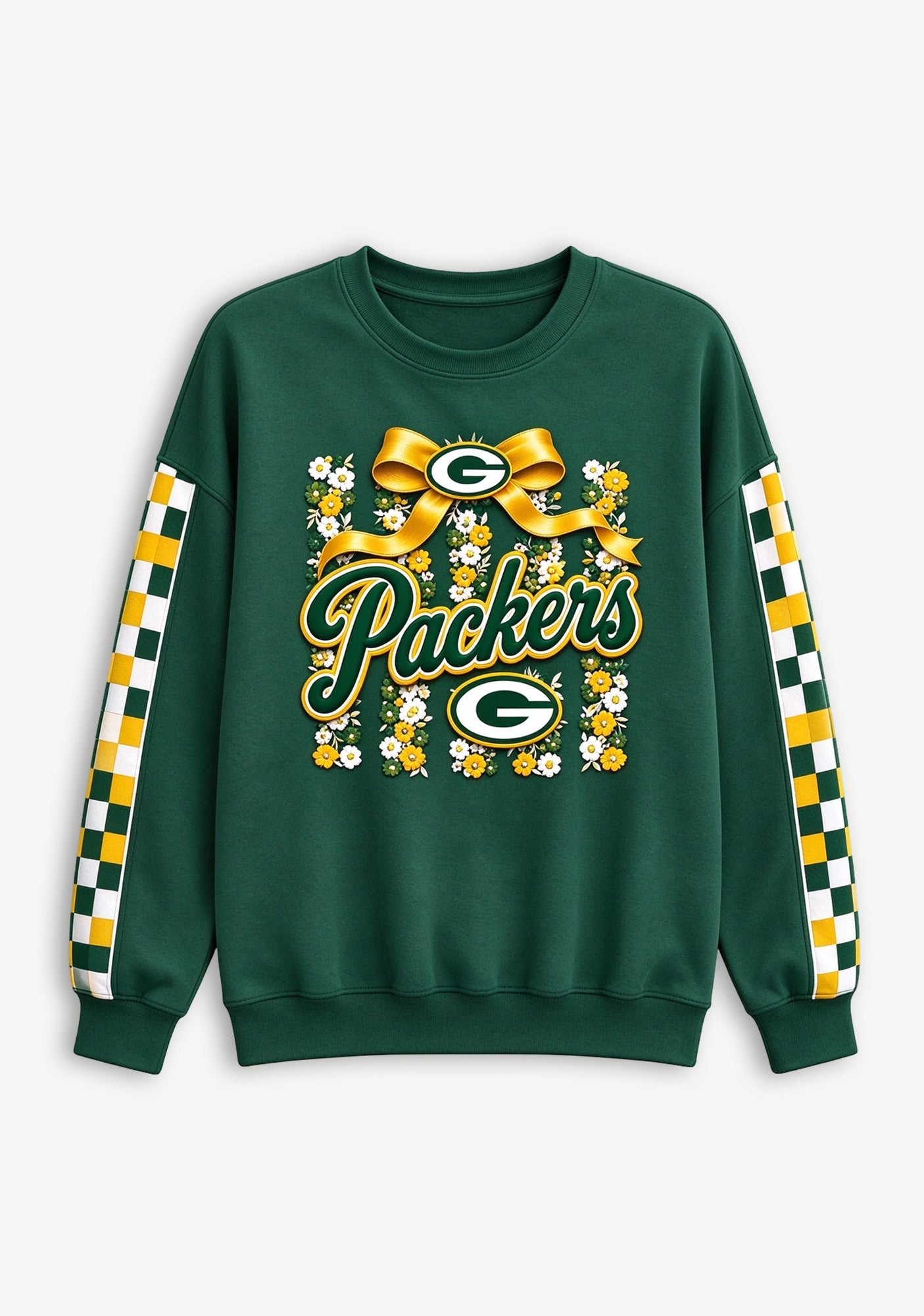 Women's Green Bay Packers Floral Bow Crewneck Sweatshirt Secondary image