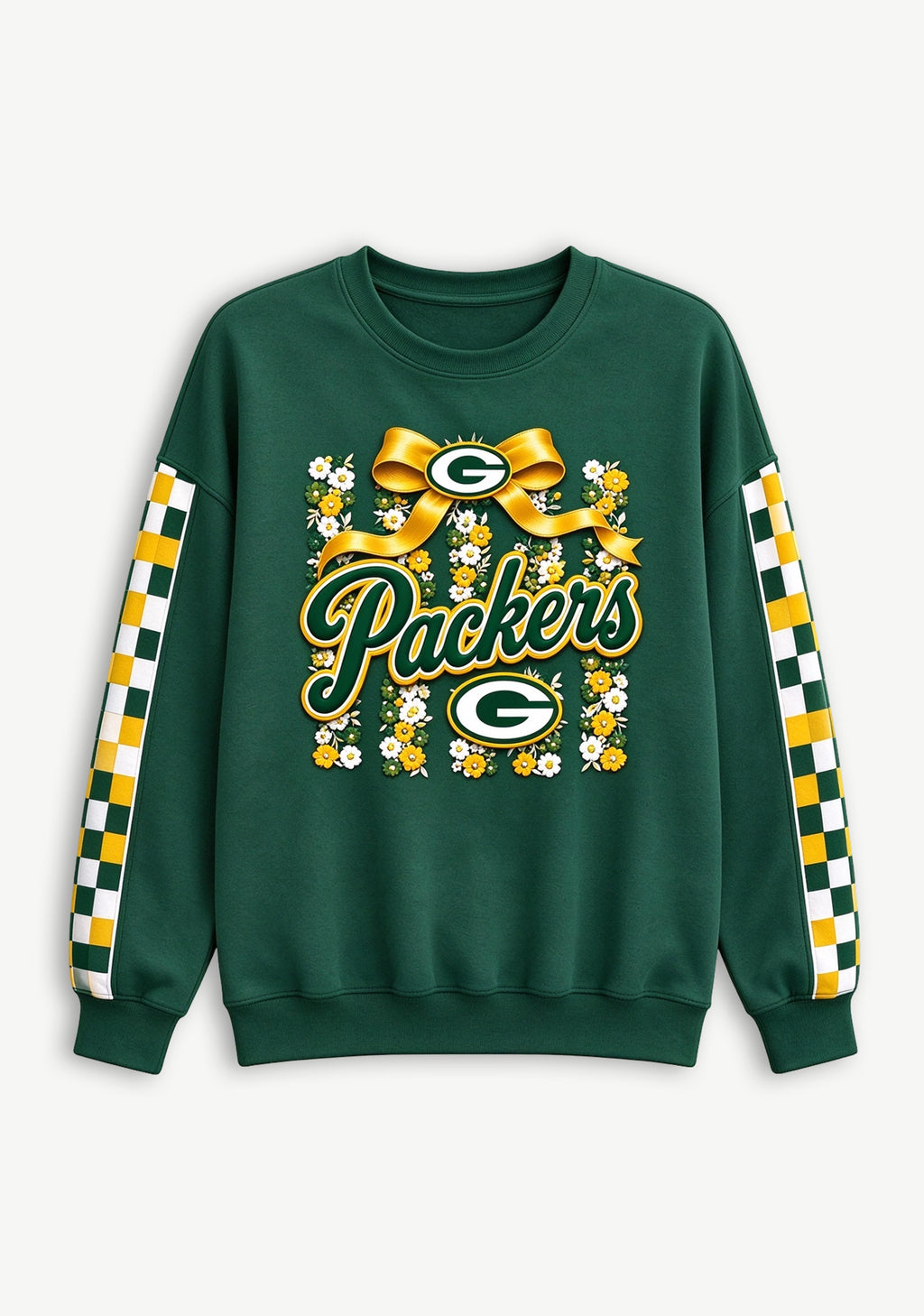 Women's Green Bay Packers Floral Bow Crewneck Sweatshirt