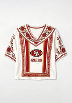Boho Red Gold Floral San Francisco 49ers V-Neck Blouse
