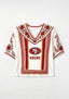 Boho Red Gold Floral San Francisco 49ers V-Neck Blouse