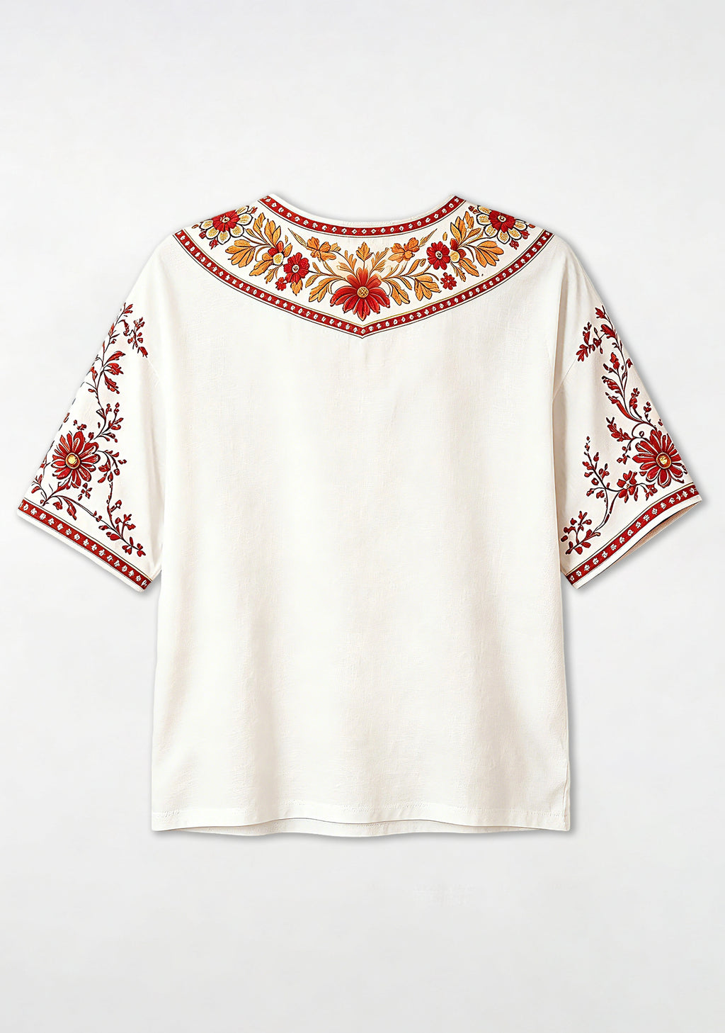 Boho Red Gold Floral San Francisco 49ers V-Neck Blouse