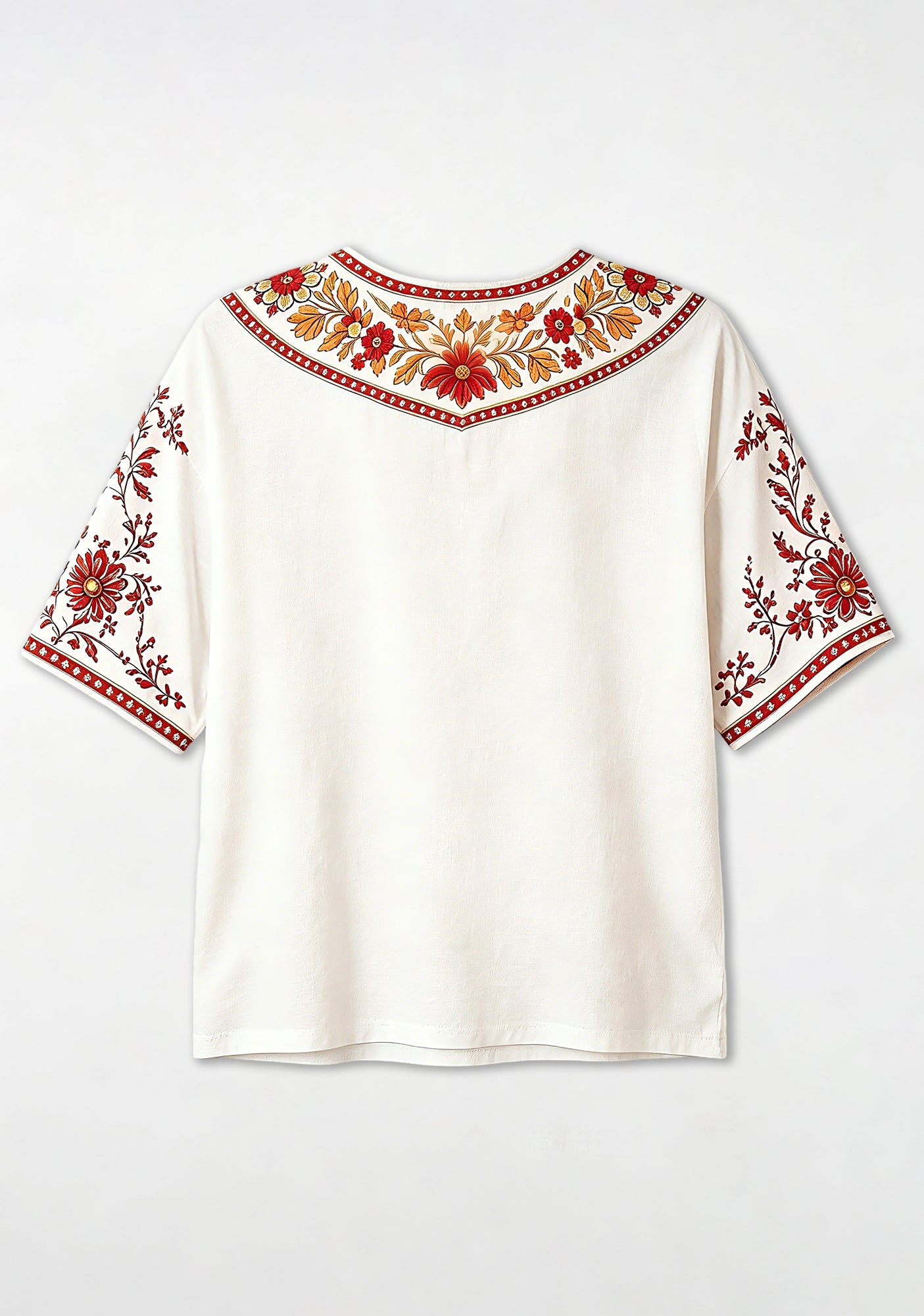 Boho Red Gold Floral San Francisco 49ers V-Neck Blouse