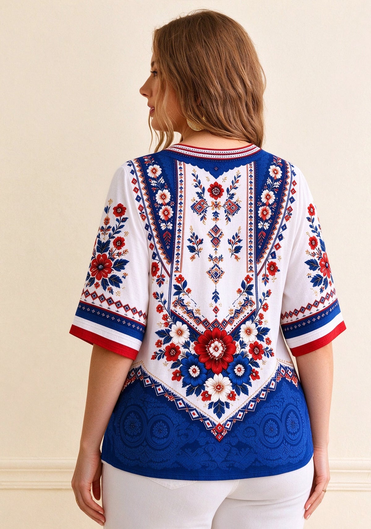 Women’s New York Giants Boho Floral V-Neck 3/4 Sleeve Shirt