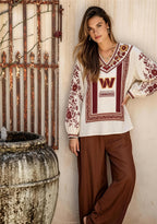 Washington Commanders Boho Floral Printed V-Neck Long Sleeve Shirt