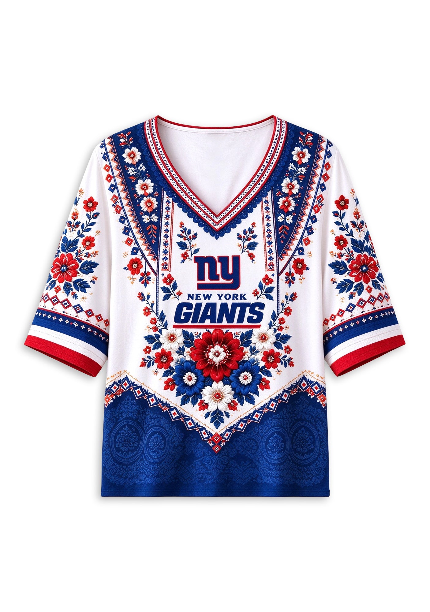 Women’s New York Giants Boho Floral V-Neck 3/4 Sleeve Shirt Secondary image