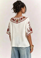 Boho Red Gold Floral San Francisco 49ers V-Neck Blouse