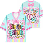 Personalized Grade And Name Coquette Bow Coloful Stripes Teacher Mesh Jersey