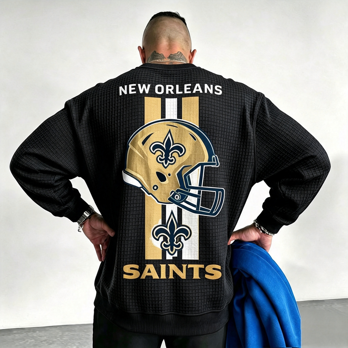 New Orleans Saints Helmet Waffle Knit Crewneck Sweatshirt