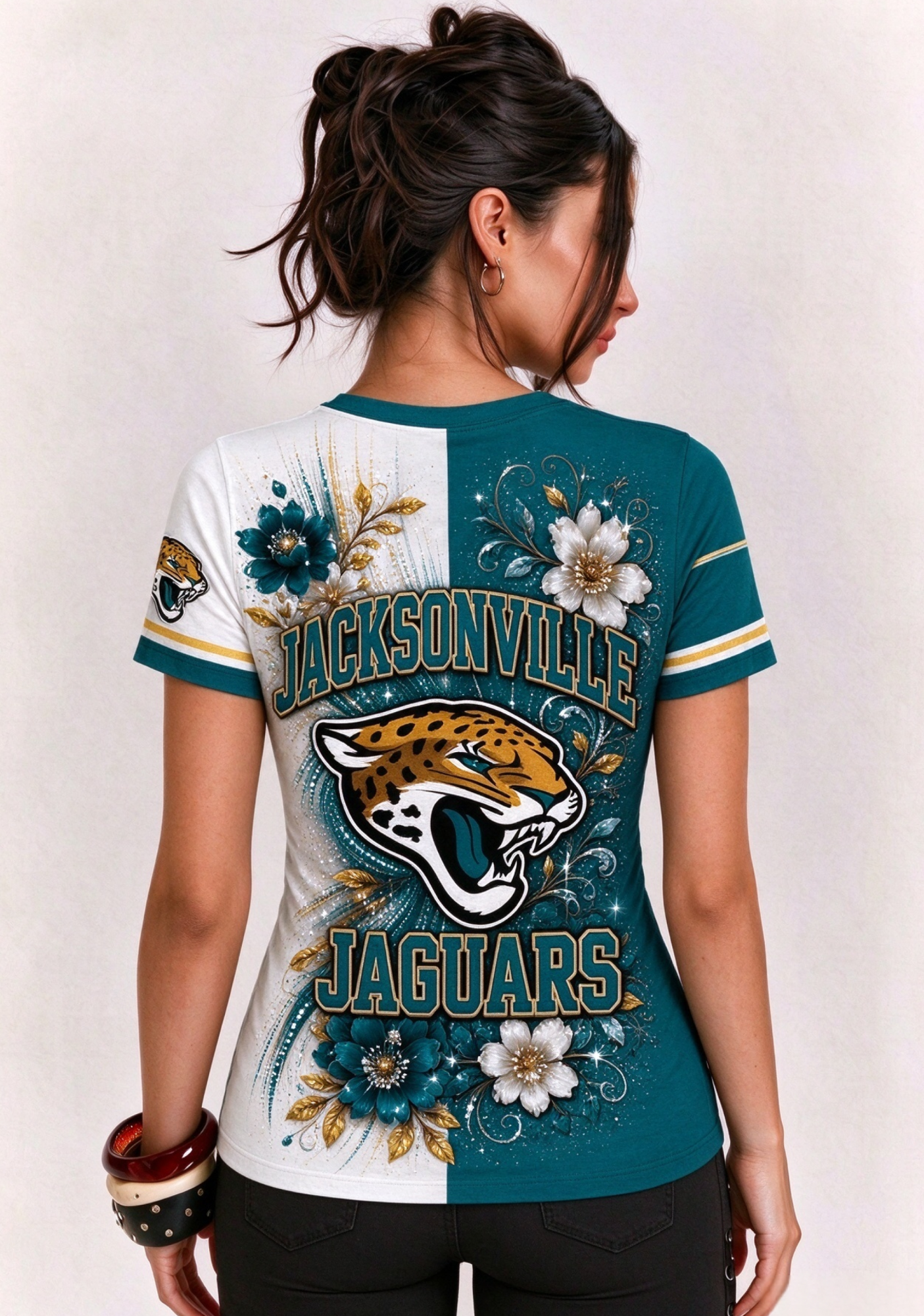 Women Jacksonville Jaguars Floral Henley T-Shirt Secondary image