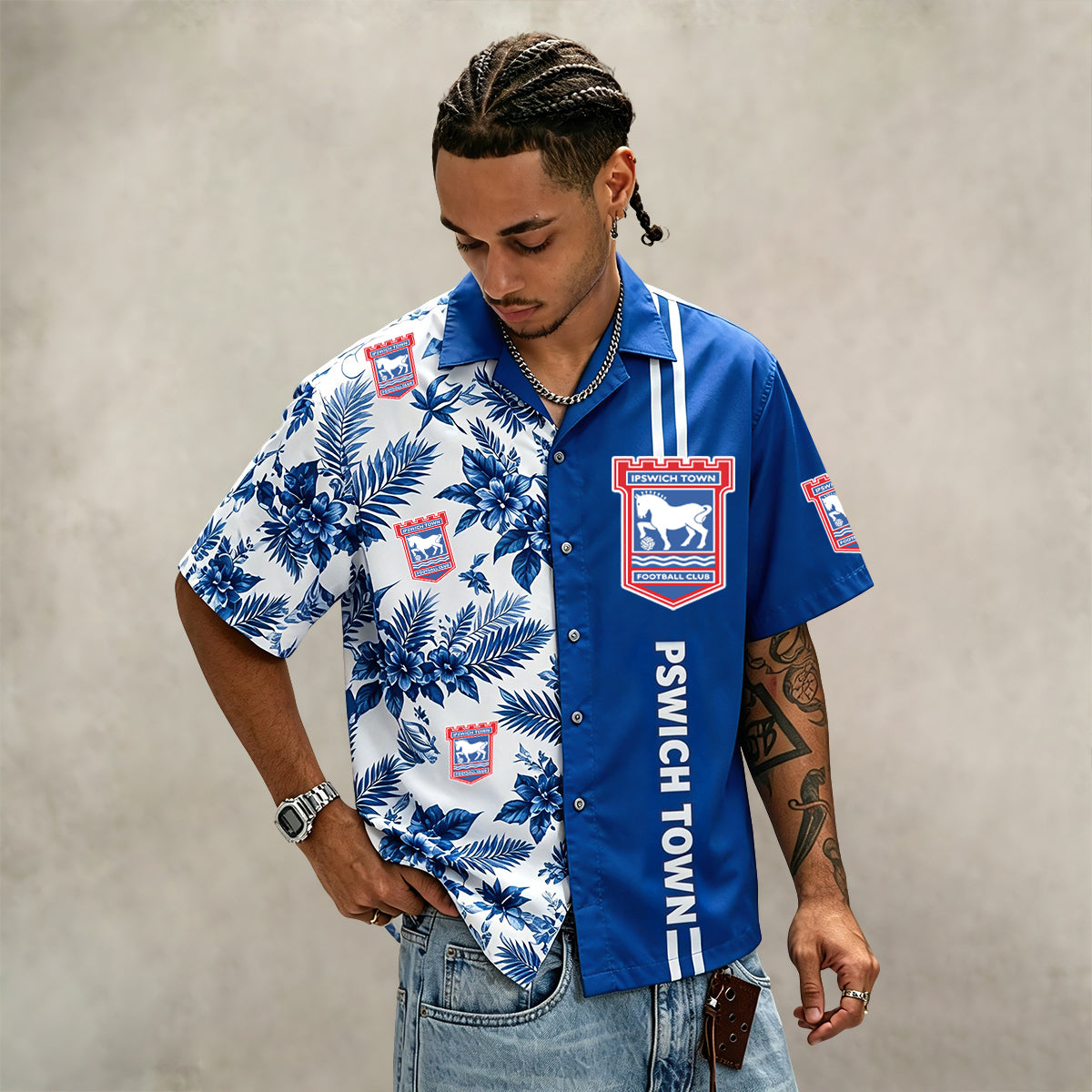 Ipswich Town FC Half‑Split Hawaiian Shirt For Fan