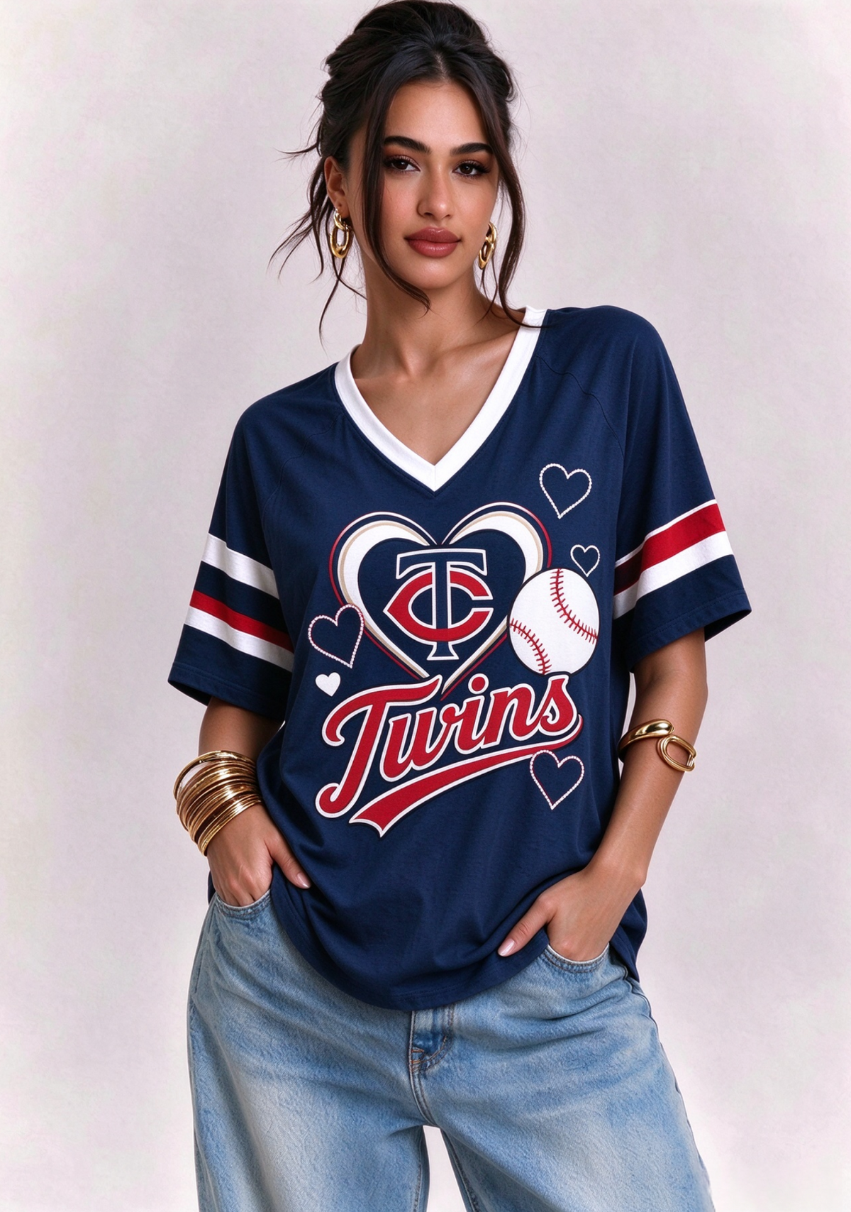 Women Minnesota Twins Baseball Graphic V-Neck T-Shirt