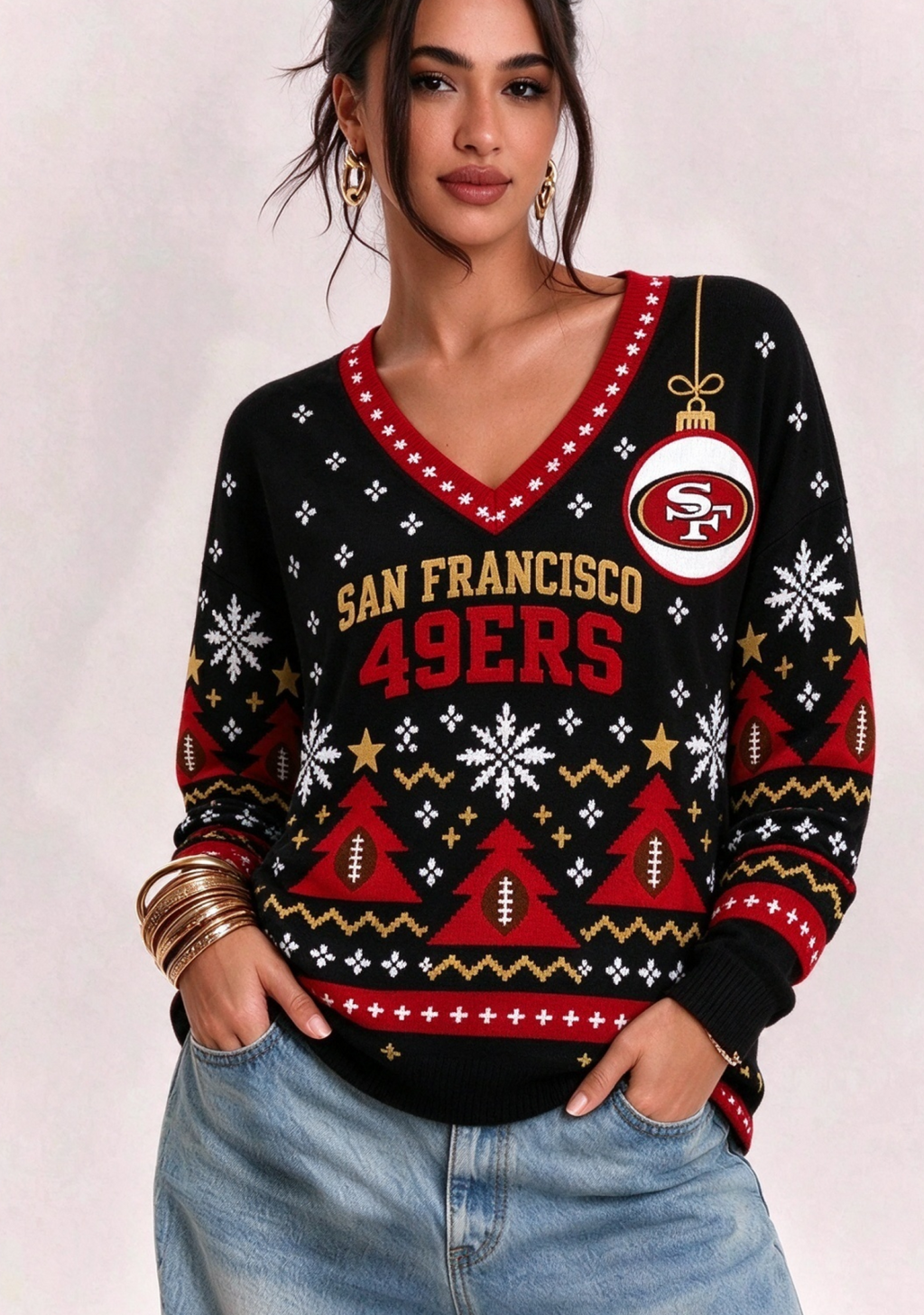 Women’s San Francisco 49ers Ugly NFL Christmas Sweatshirt