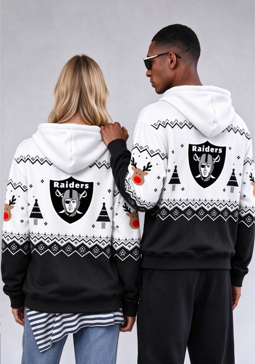 Las Vegas Raiders Christmas Fair Isle Print Couple Hoodie
