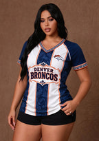 Women's Denver Broncos Floral Baroque Striped V-Neck T-Shirt