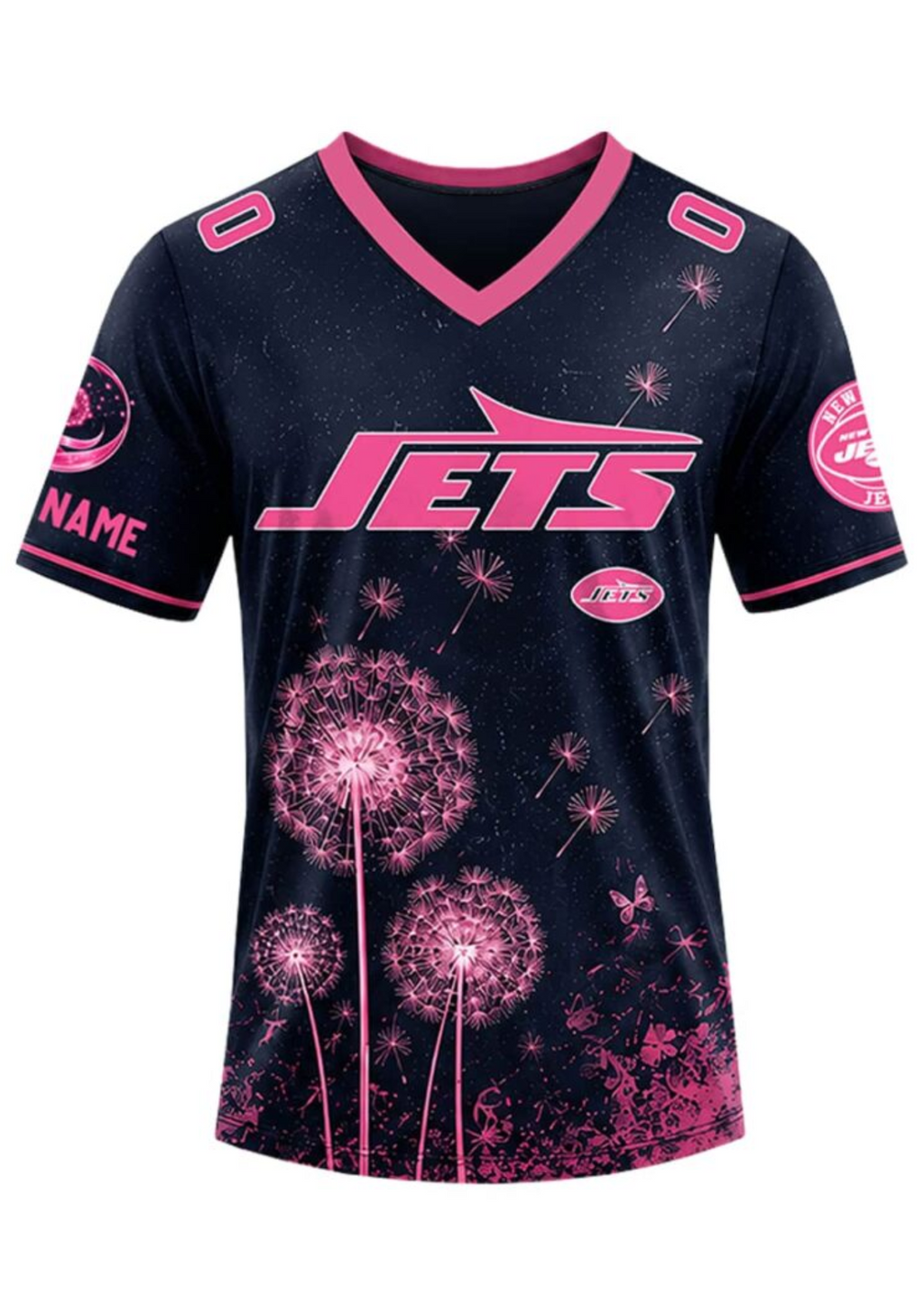 New York Jets Breast Cancer Awareness Dandelion V-Neck T-Shirt