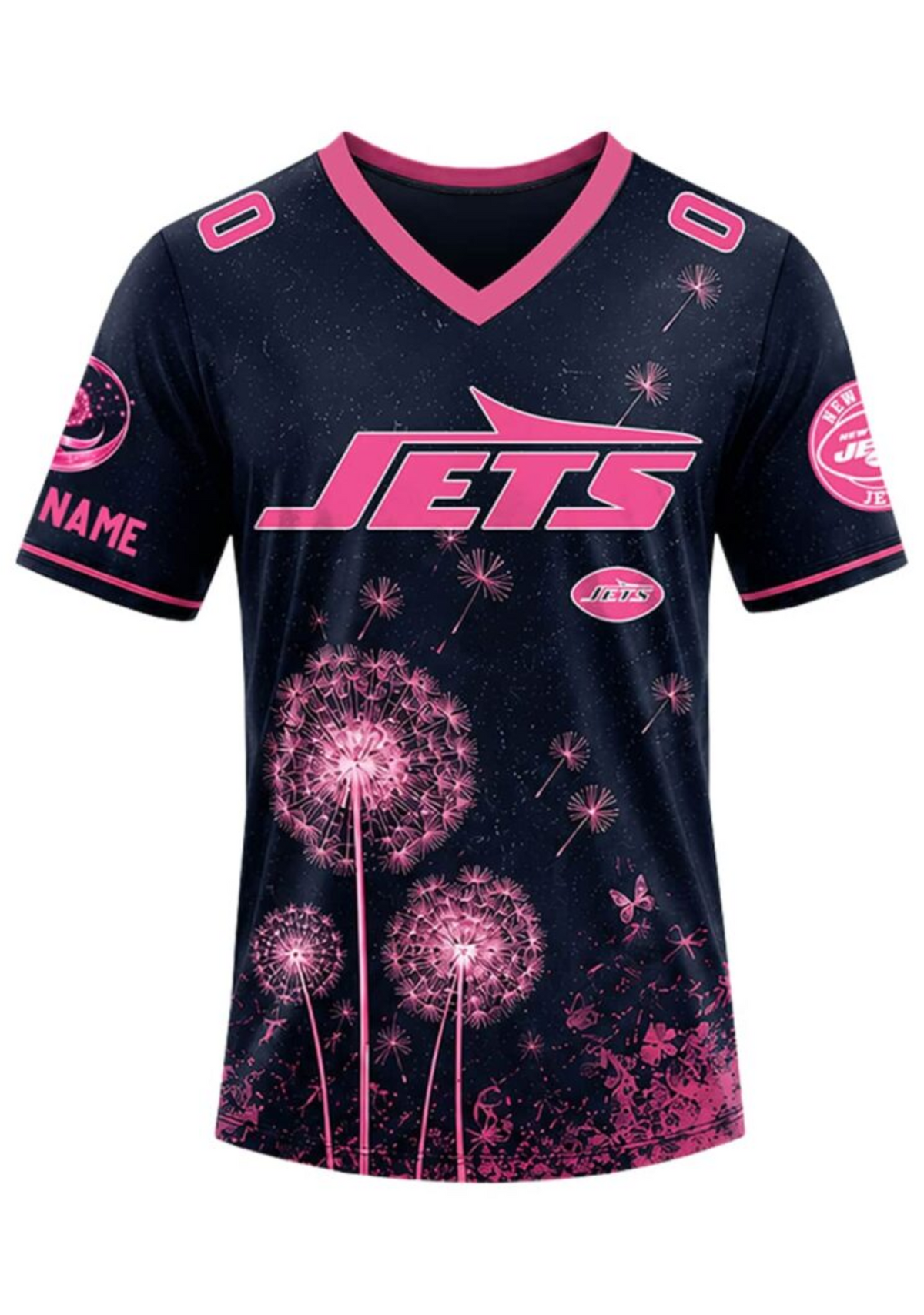 New York Jets Breast Cancer Awareness Dandelion V-Neck T-Shirt