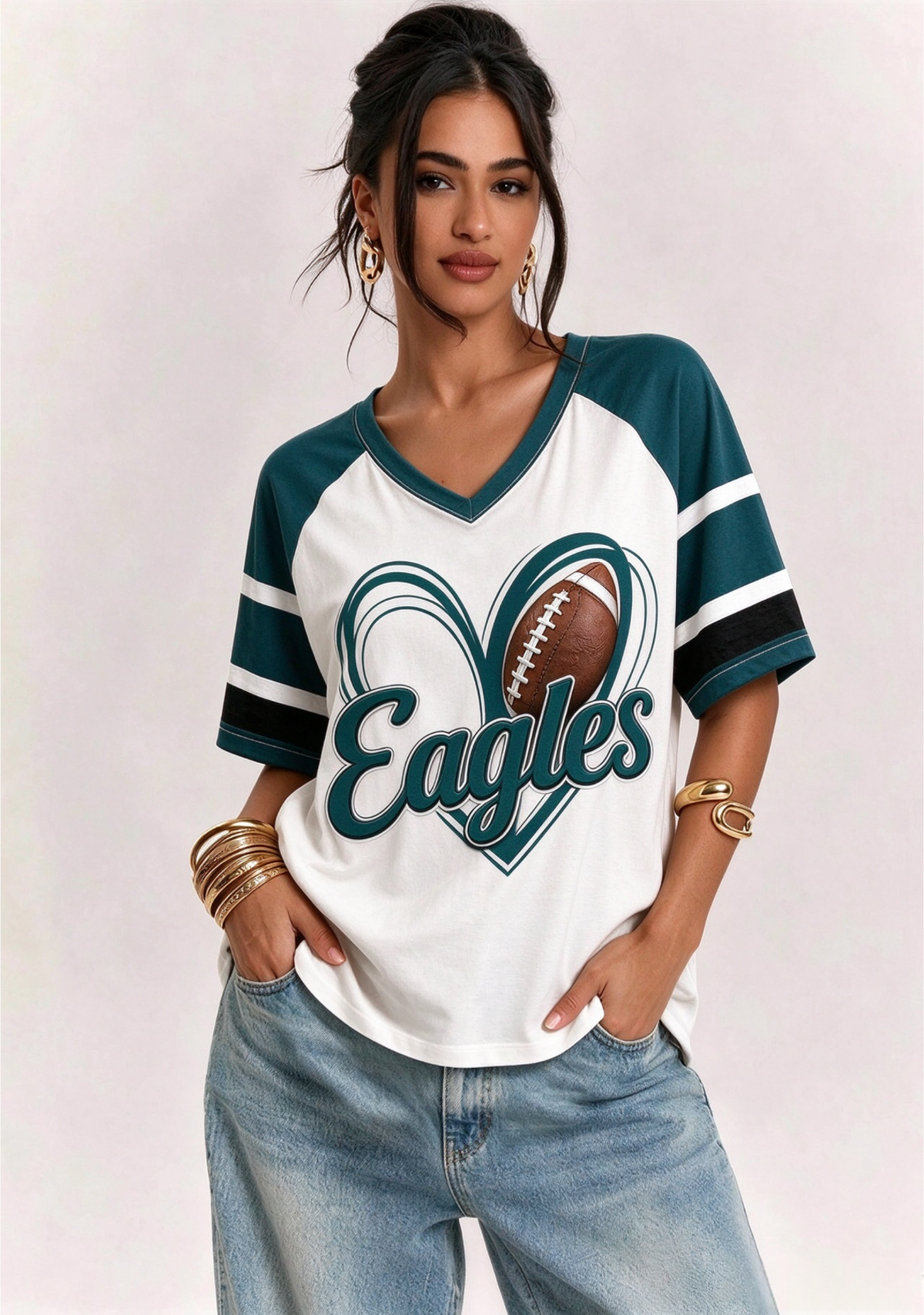 Women Philadelphia Eagles Heart Graphic V-Neck Fan T-Shirt Main image