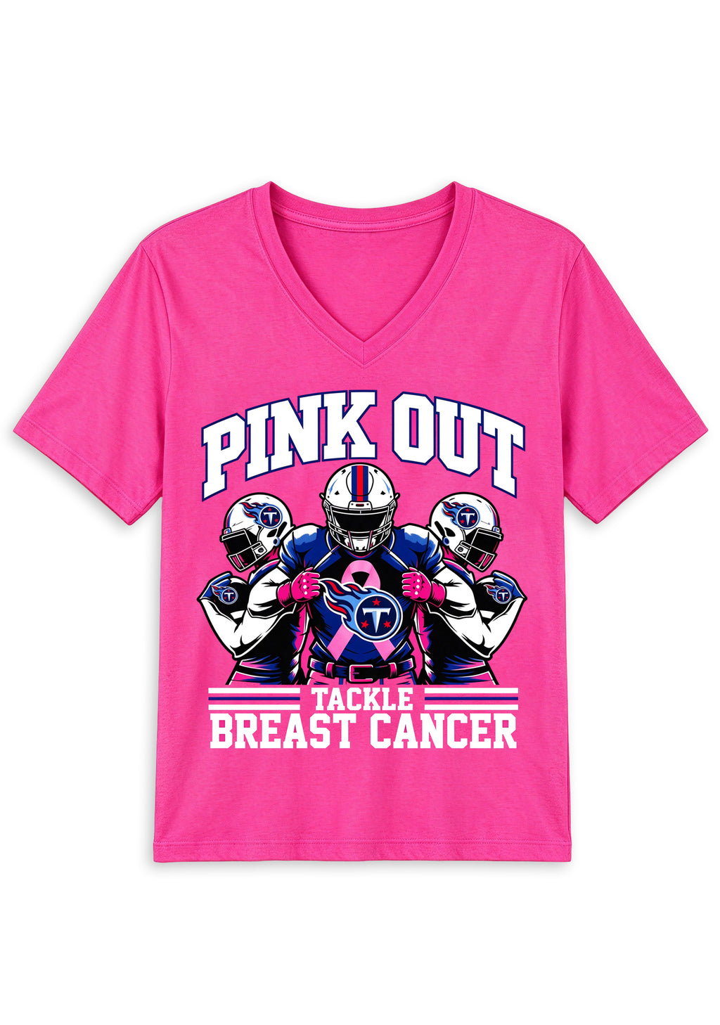 Tennessee Titans Pink Out Tackle Breast Cancer Awareness V-Neck T-Shirt