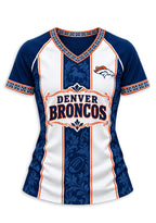 Women's Denver Broncos Floral Baroque Striped V-Neck T-Shirt