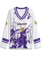 Women's Minnesota Vikings Graphic V Neck Long Sleeve Shirt