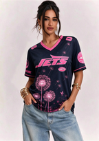 New York Jets Breast Cancer Awareness Dandelion V-Neck T-Shirt
