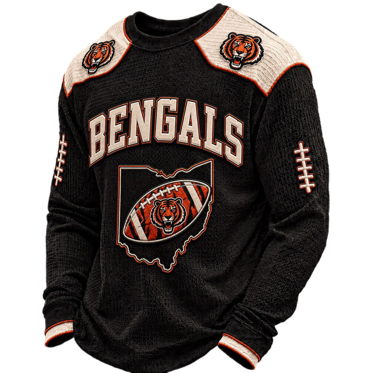Cincinnati Bengals Waffle Knit Long-Sleeve Sweatshirt
