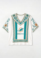 Boho Teal Floral Miami Dolphins V-Neck Blouse