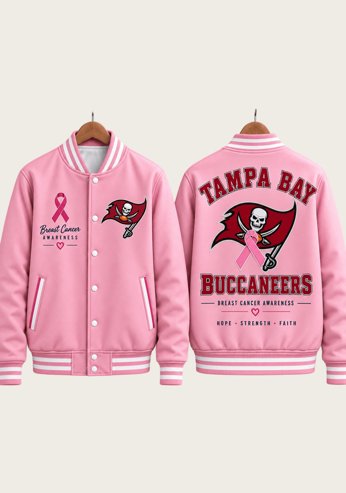 Tampa Bay Buccaneers Breast Cancer Awareness Pink Ribbon Varsity Jacket Main image