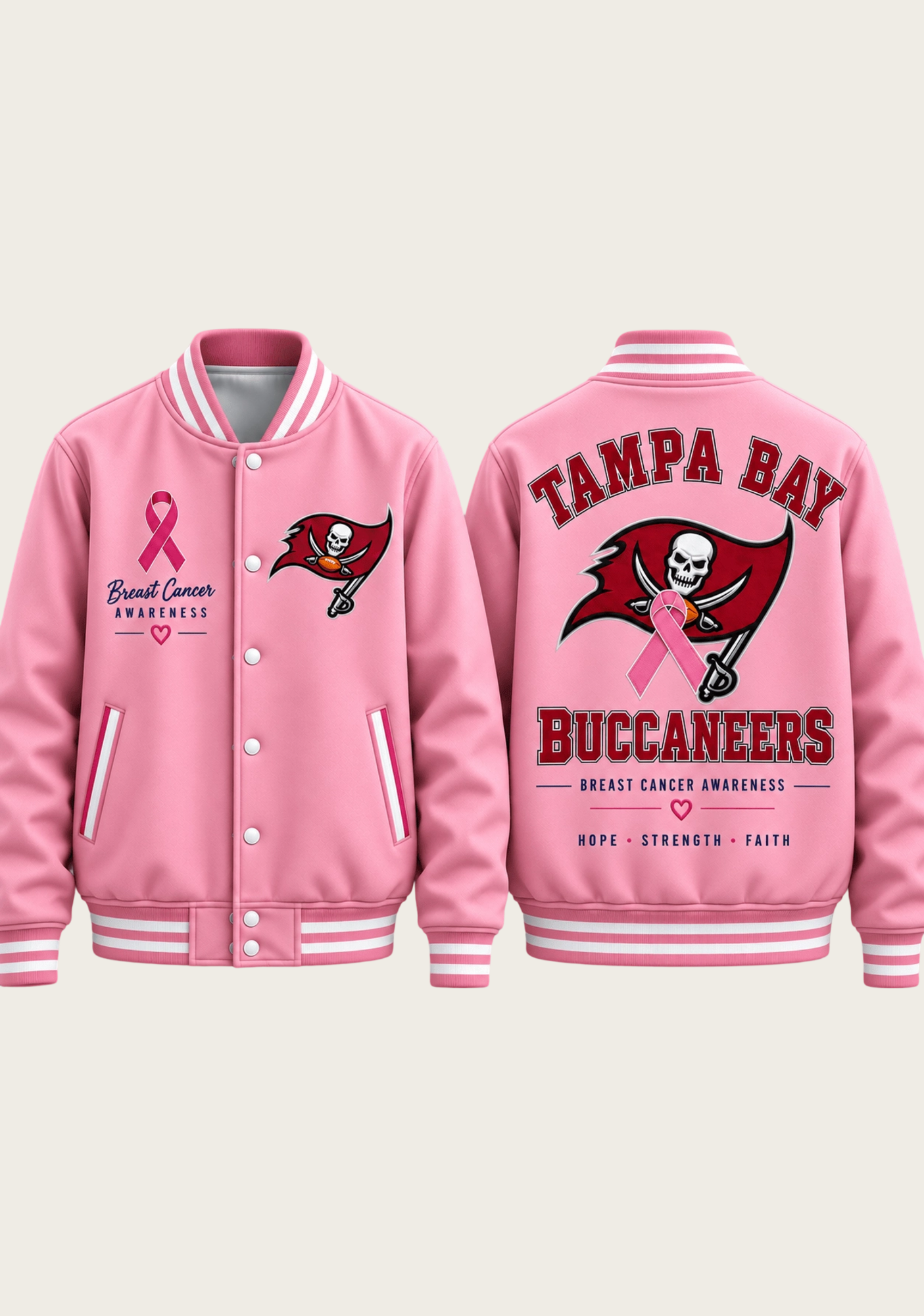 Tampa Bay Buccaneers Breast Cancer Awareness Pink Ribbon Varsity Jacket Secondary image