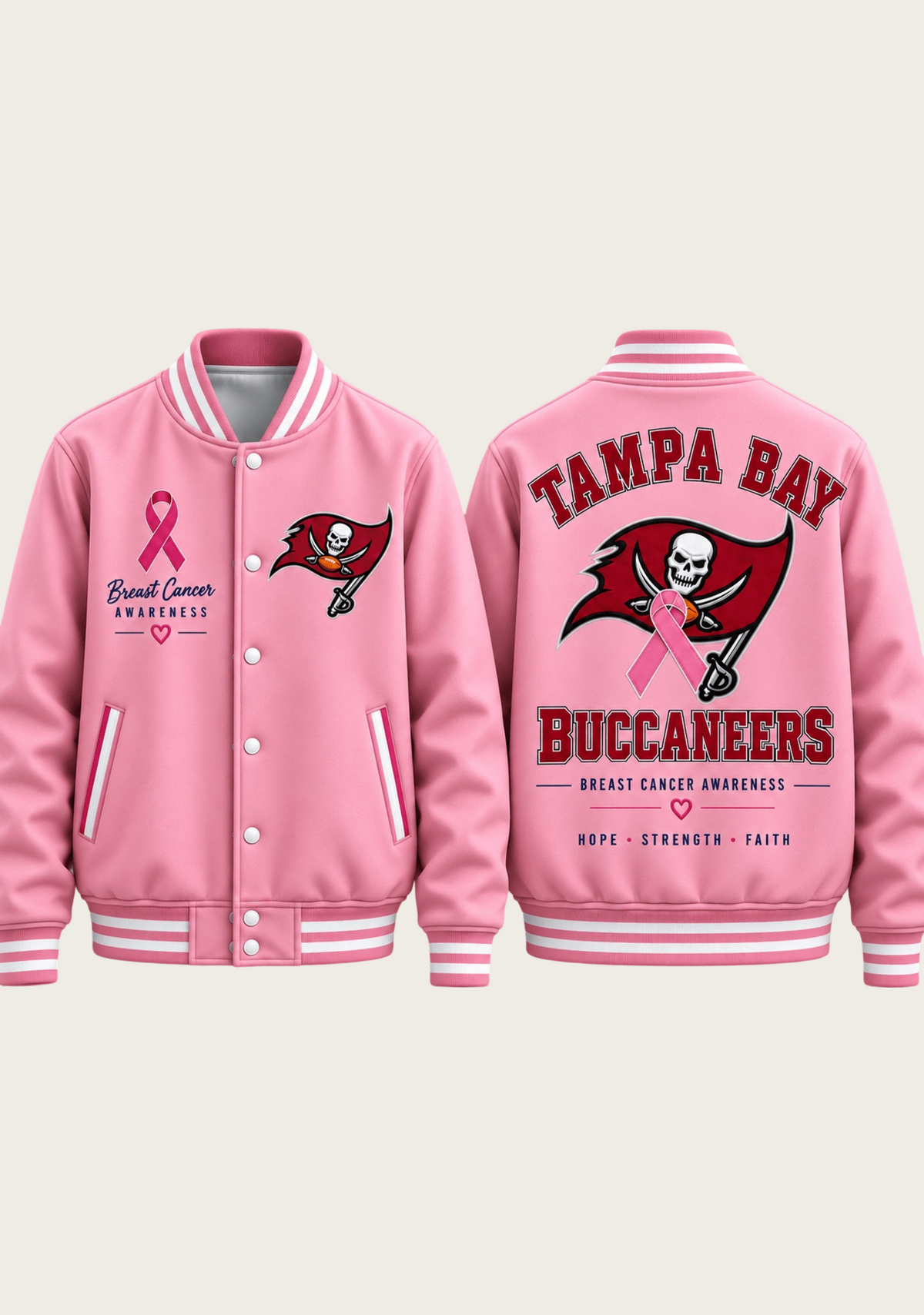 Tampa Bay Buccaneers Breast Cancer Awareness Pink Ribbon Varsity Jacket