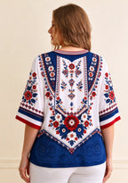 Women’s New England Patriots Boho Floral V-Neck 3/4 Sleeve Shirt