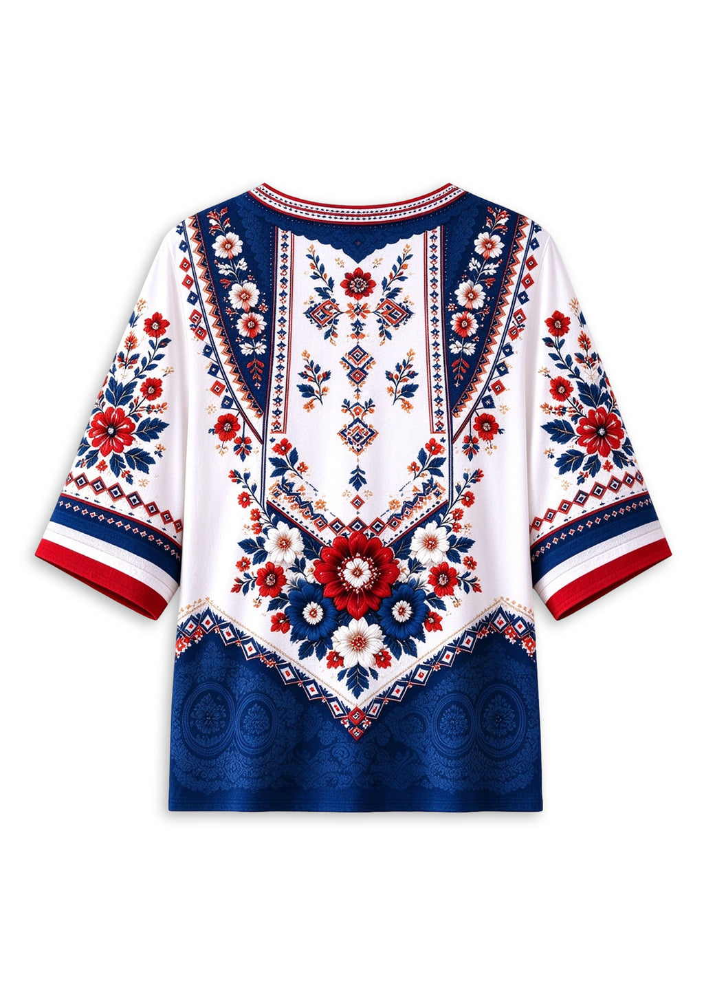Women’s New England Patriots Boho Floral V-Neck 3/4 Sleeve Shirt