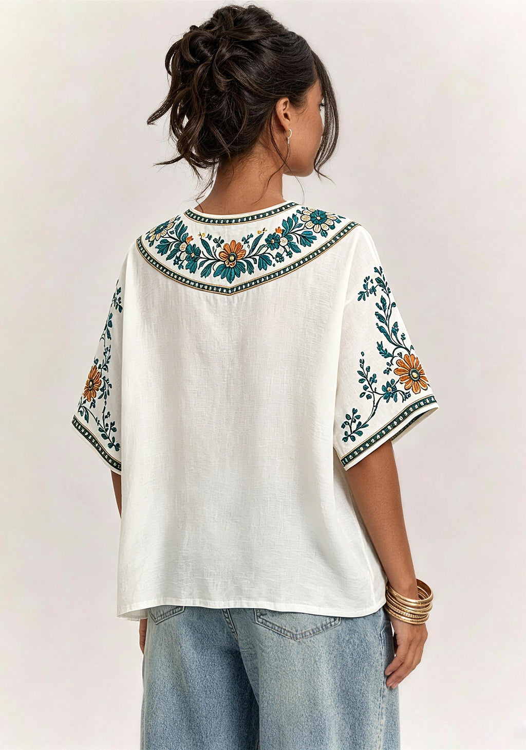Boho Teal Floral Miami Dolphins V-Neck Blouse