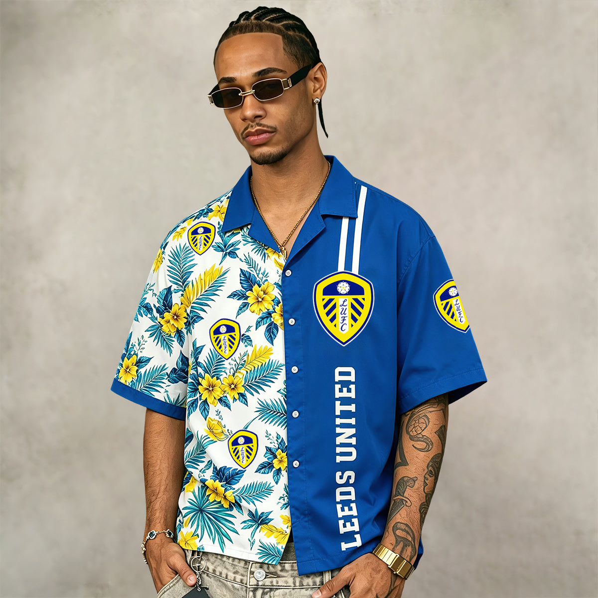 Leeds United FC Half‑Split Hawaiian Shirt For Fan