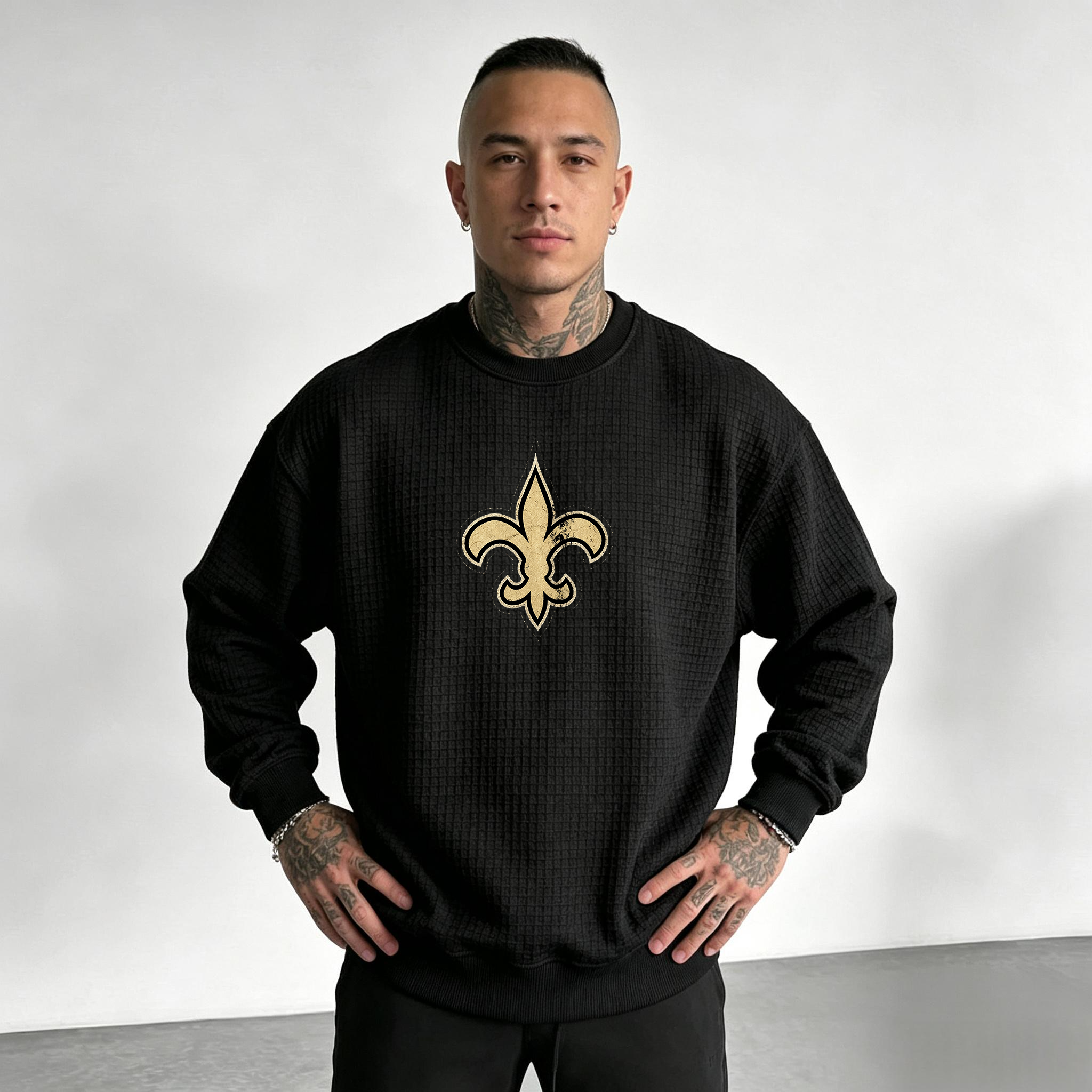 New Orleans Saints Helmet Waffle Knit Crewneck Sweatshirt Secondary image