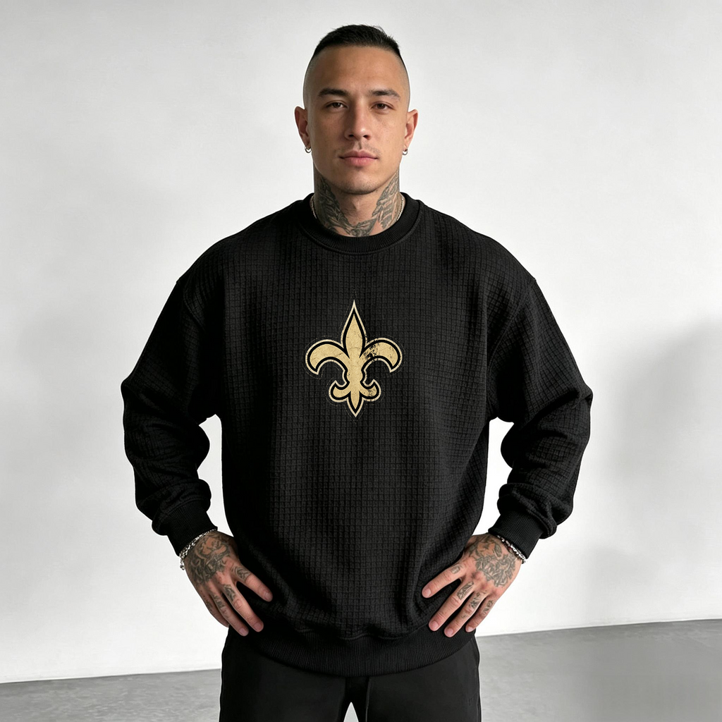 New Orleans Saints Helmet Waffle Knit Crewneck Sweatshirt