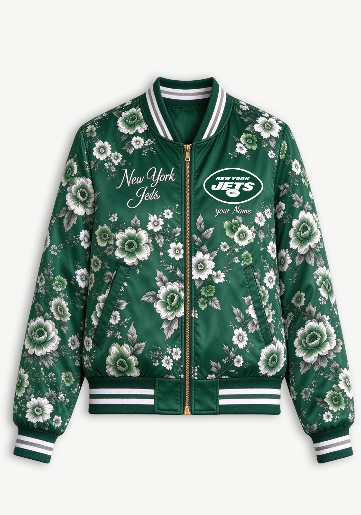 Women New York Jets Floral Print Zip Up Jacket Custom Name For Fan Secondary image