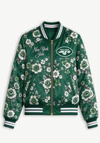 Women New York Jets Floral Print Zip Up Jacket Custom Name For Fan
