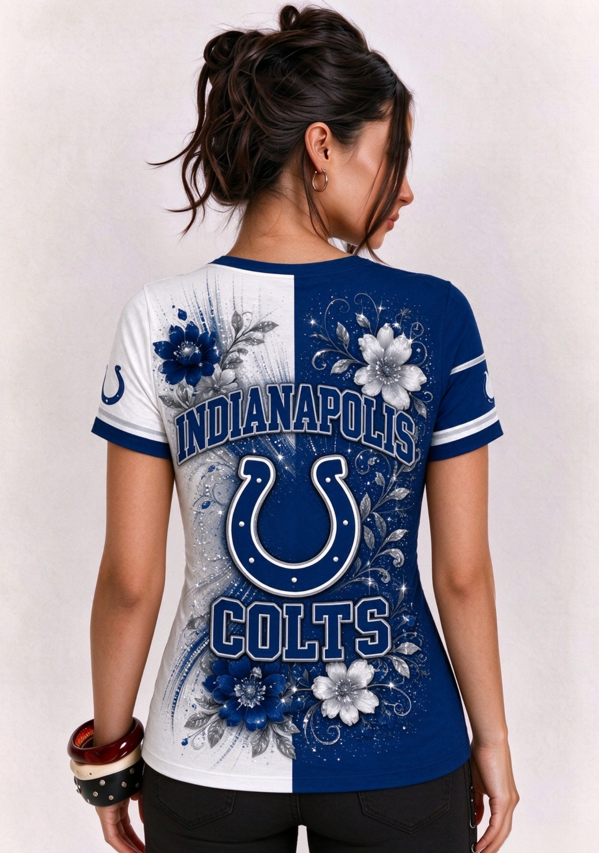 Women Indianapolis Colts Floral Henley T-Shirt