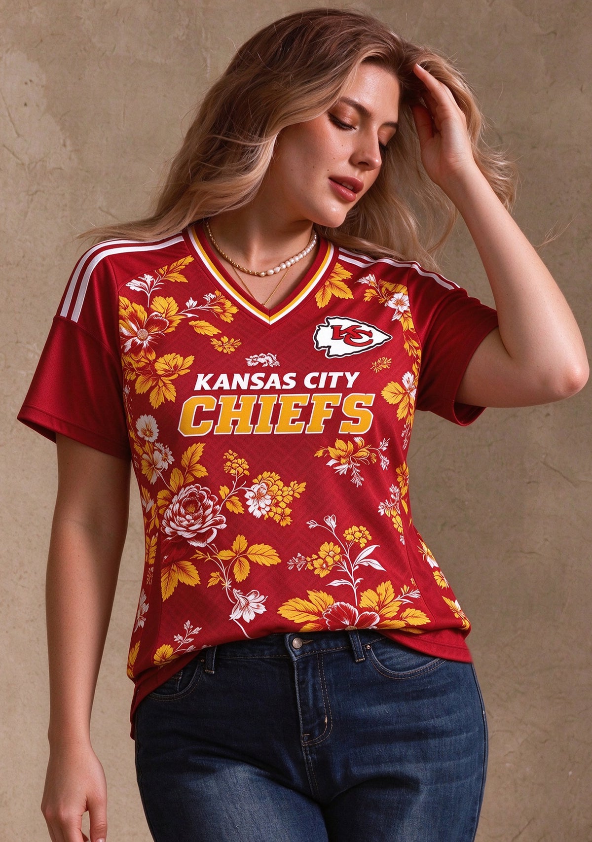 Women's Kansas City Chiefs Floral V-Neck T-Shirt Main image