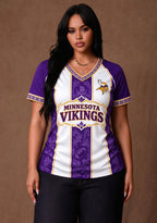 Women's Minnesota Vikings Floral Baroque Striped V-Neck T-Shirt