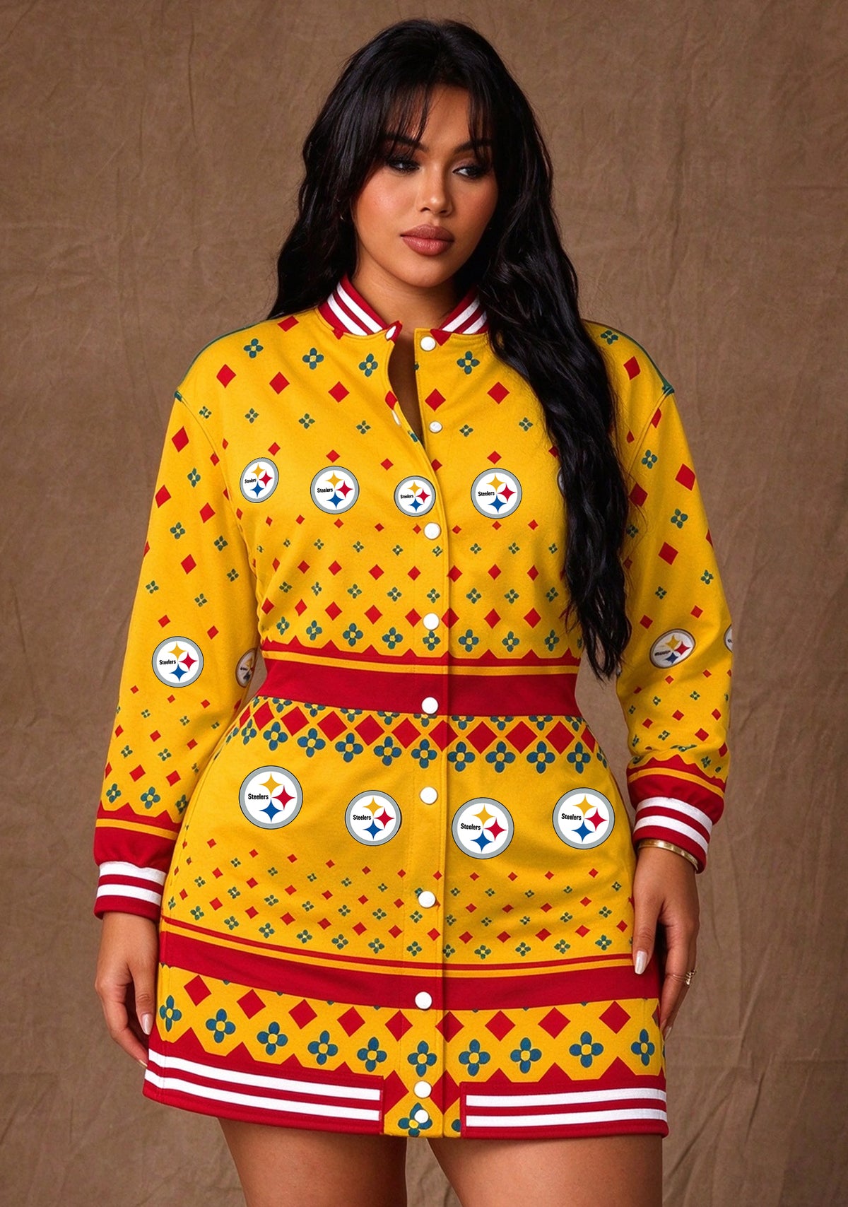 Women's Pittsburgh Steelers Holiday Geometric Button Down Jacket Dress Main image