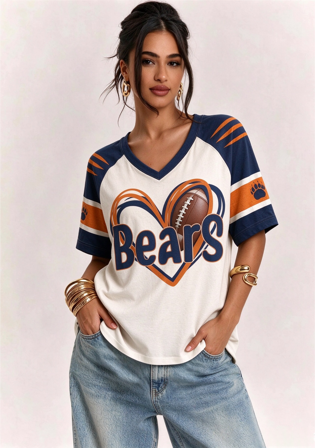 Women Chicago Bears Heart Graphic V-Neck Fan T-Shirt
