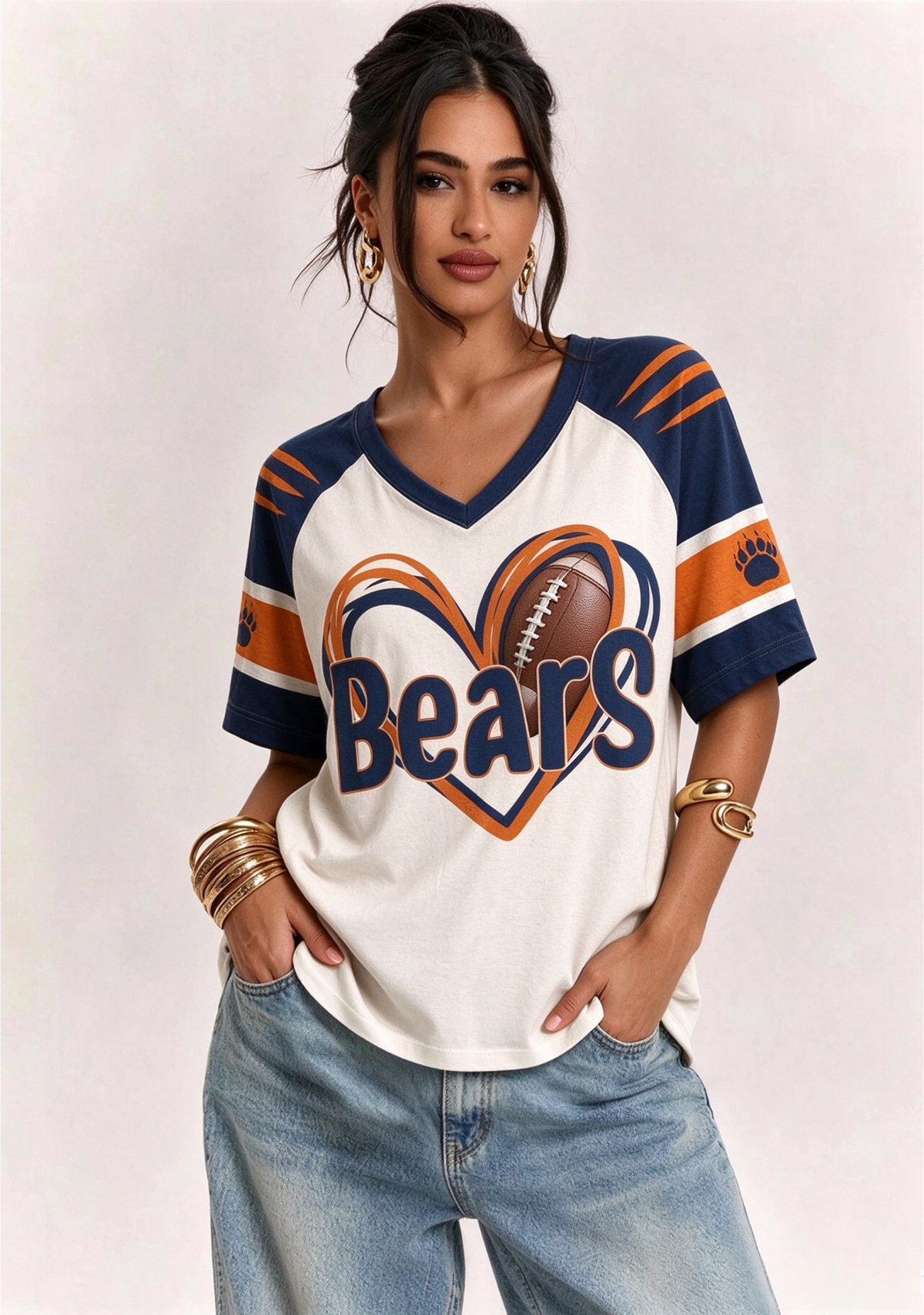 Women Chicago Bears Heart Graphic V-Neck Fan T-Shirt