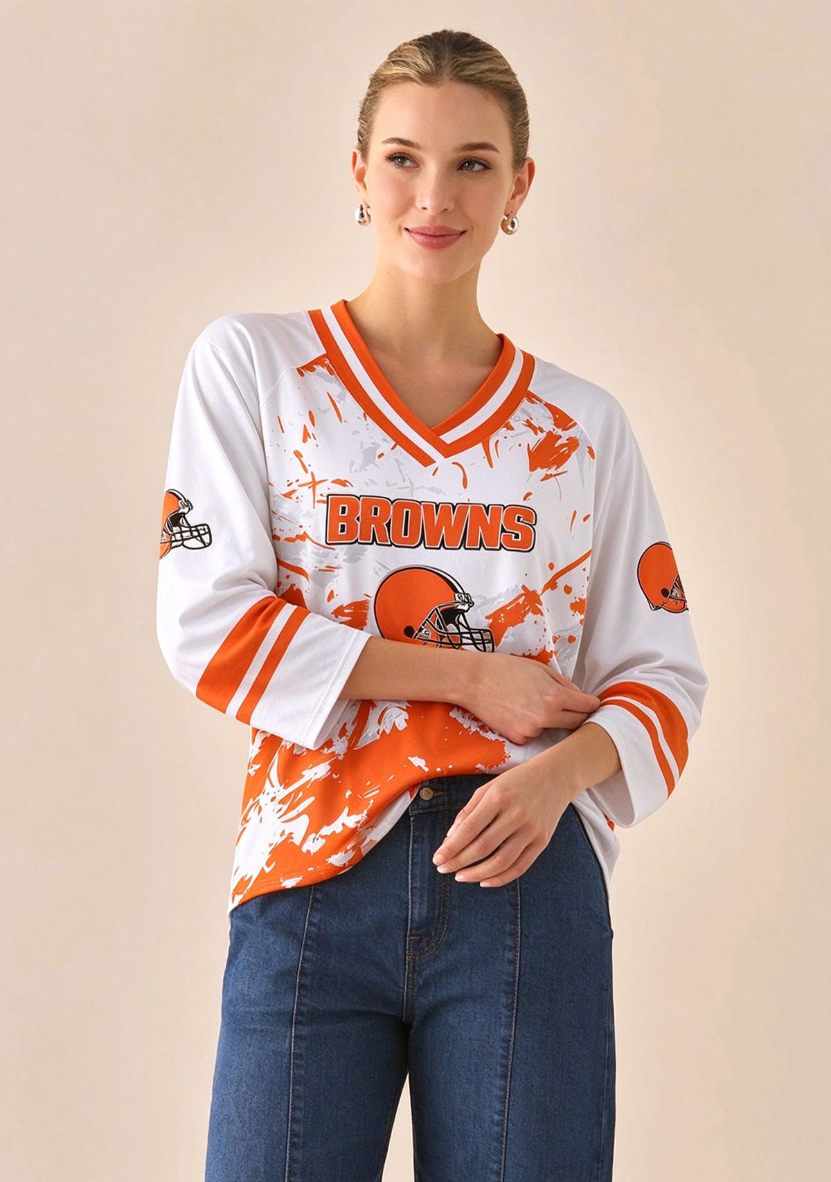 Women's Cleveland Browns Graphic V Neck Long Sleeve Shirt Main image